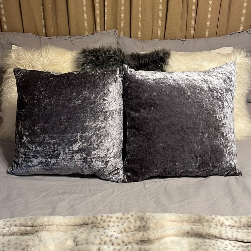 Charcoal Gray velour square pillows  18x18‎